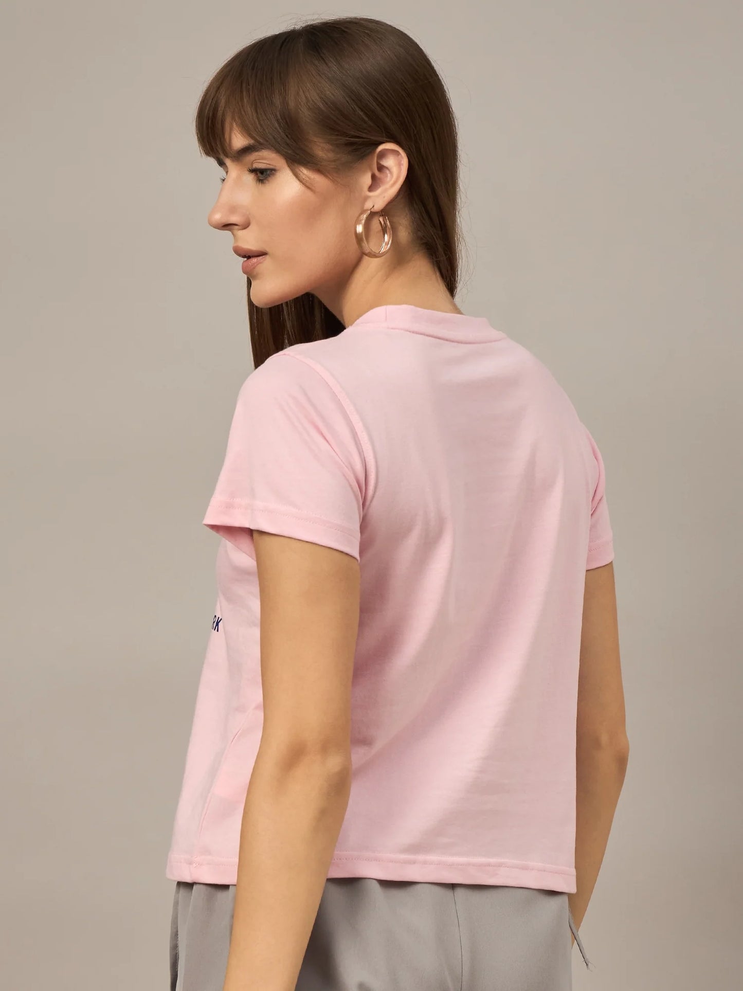 Women Printed Regular Fit T-shirt Pink