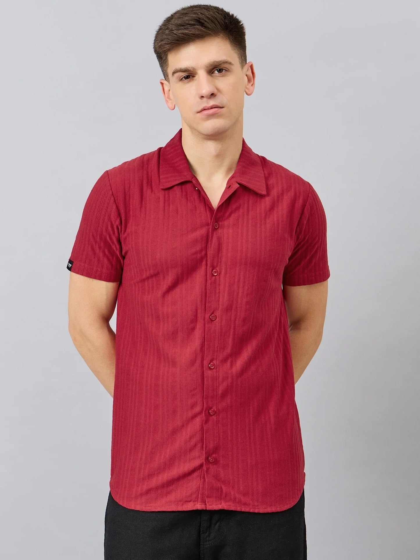 Men Regular Fit Spread Collar Shirt Red