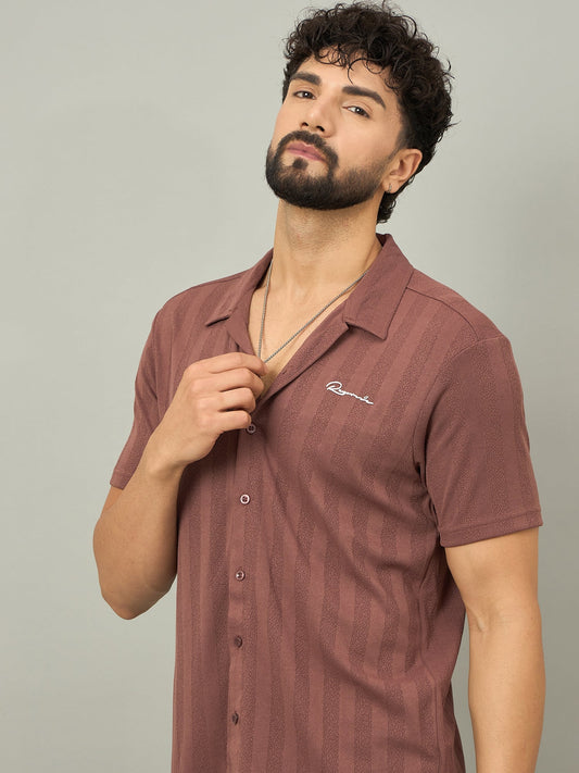 Men Textured Shirt Light Brown