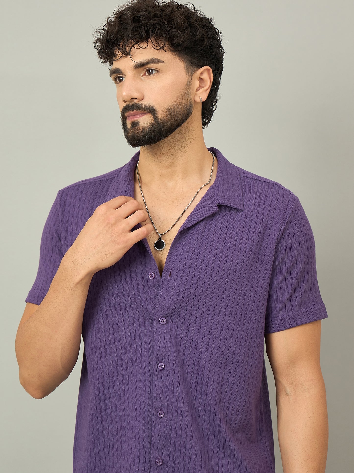 Men Purple Textured Half Sleeve Shirt - Reprise