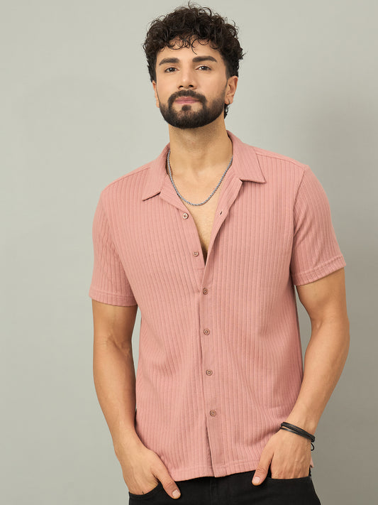 Men Printed Peach Shirt