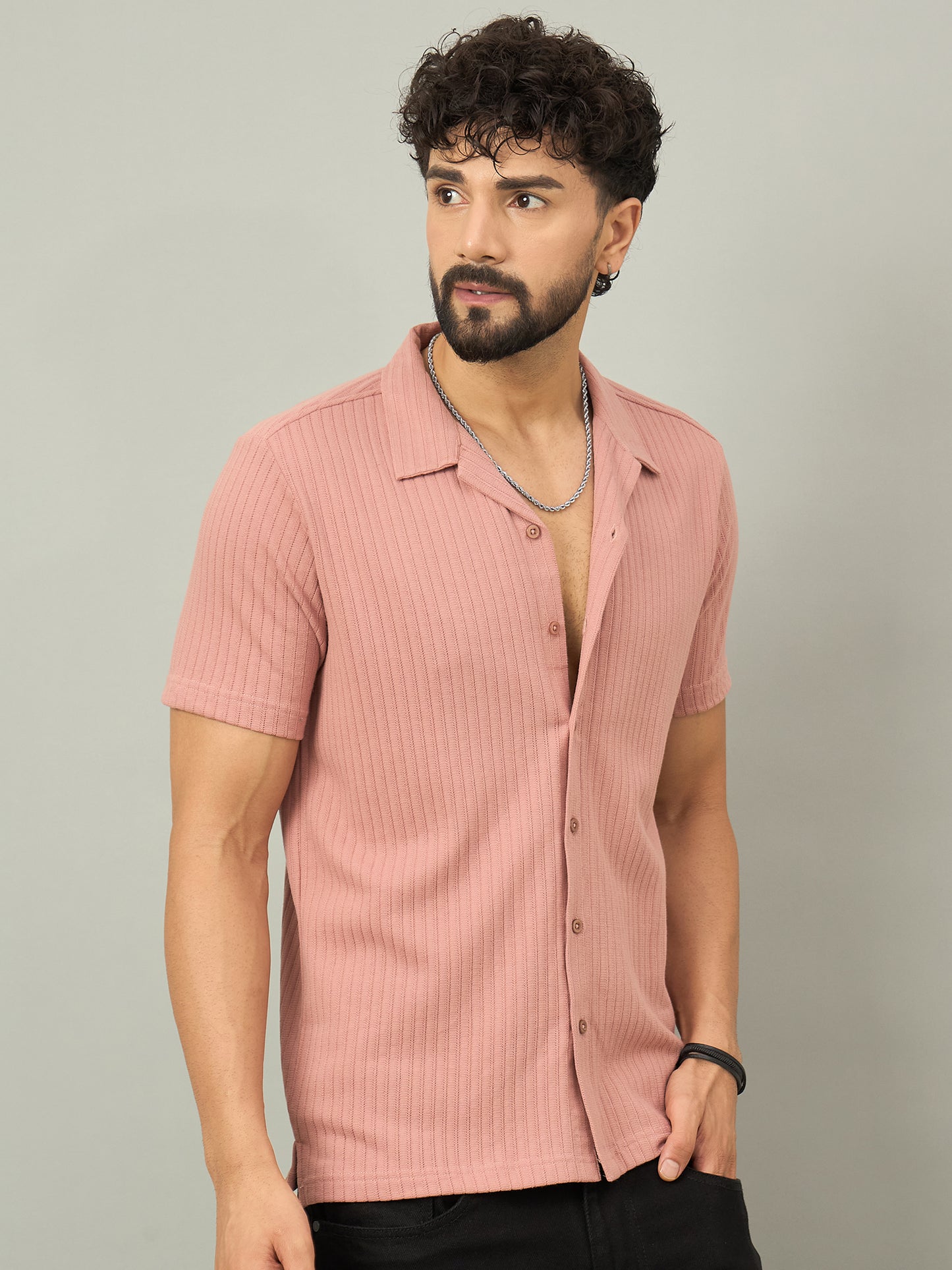 Men Printed Peach Shirt