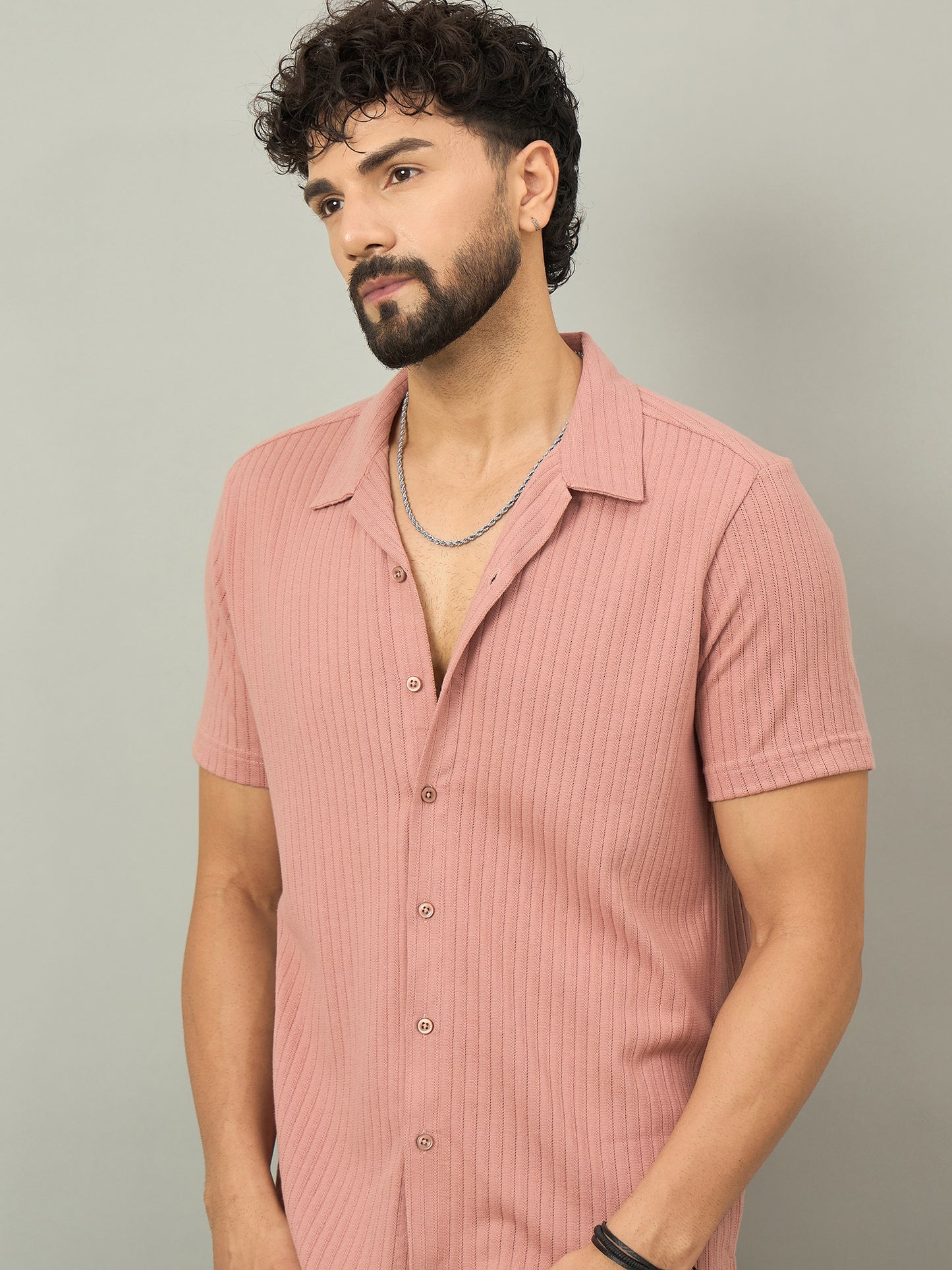 Men Printed Peach Shirt