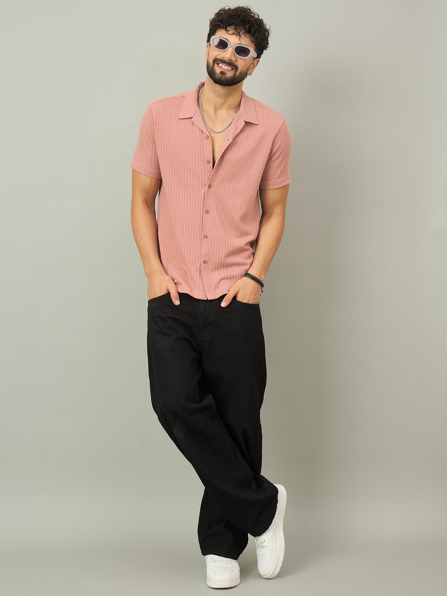 Men Printed Peach Shirt