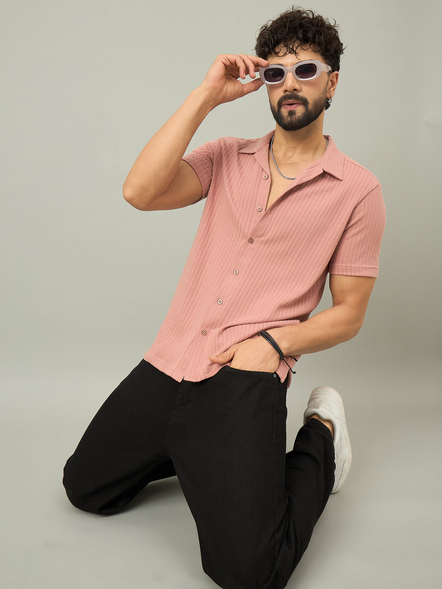 Men Printed Peach Shirt