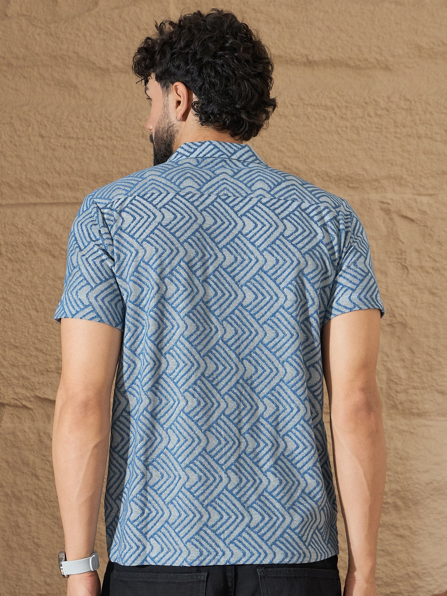 Men Light Blue Printed Half Sleeve Shirt - Reprise