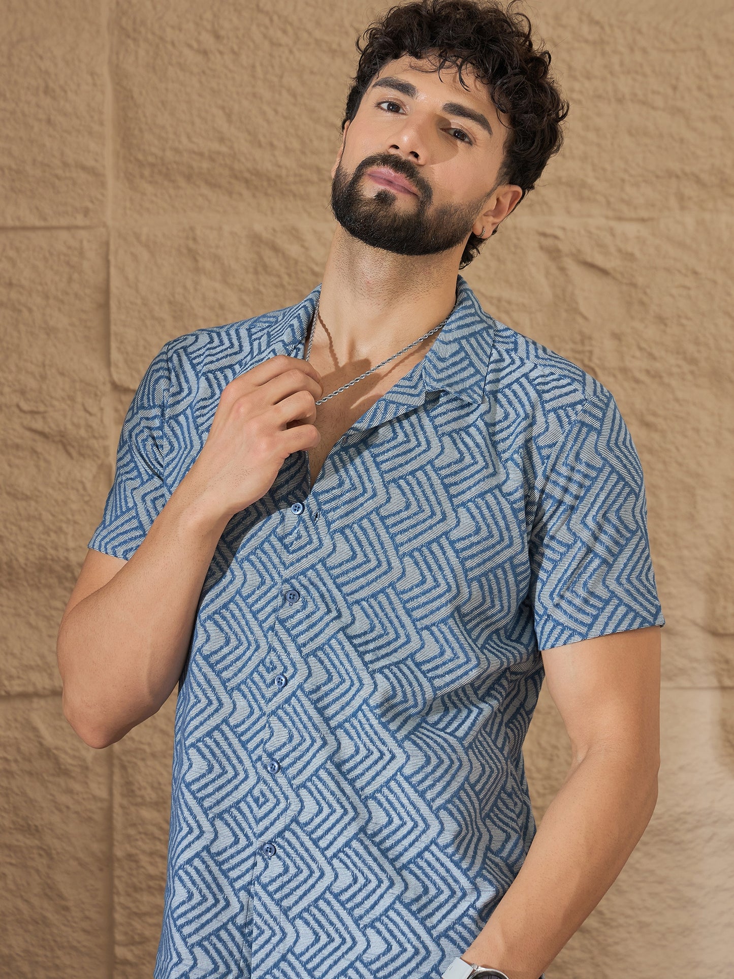 Men Light Blue Printed Half Sleeve Shirt - Reprise