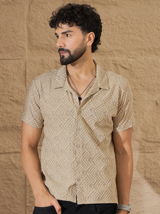 Men Printed Beige Shirt