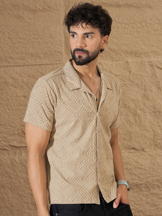 Men Printed Beige Shirt