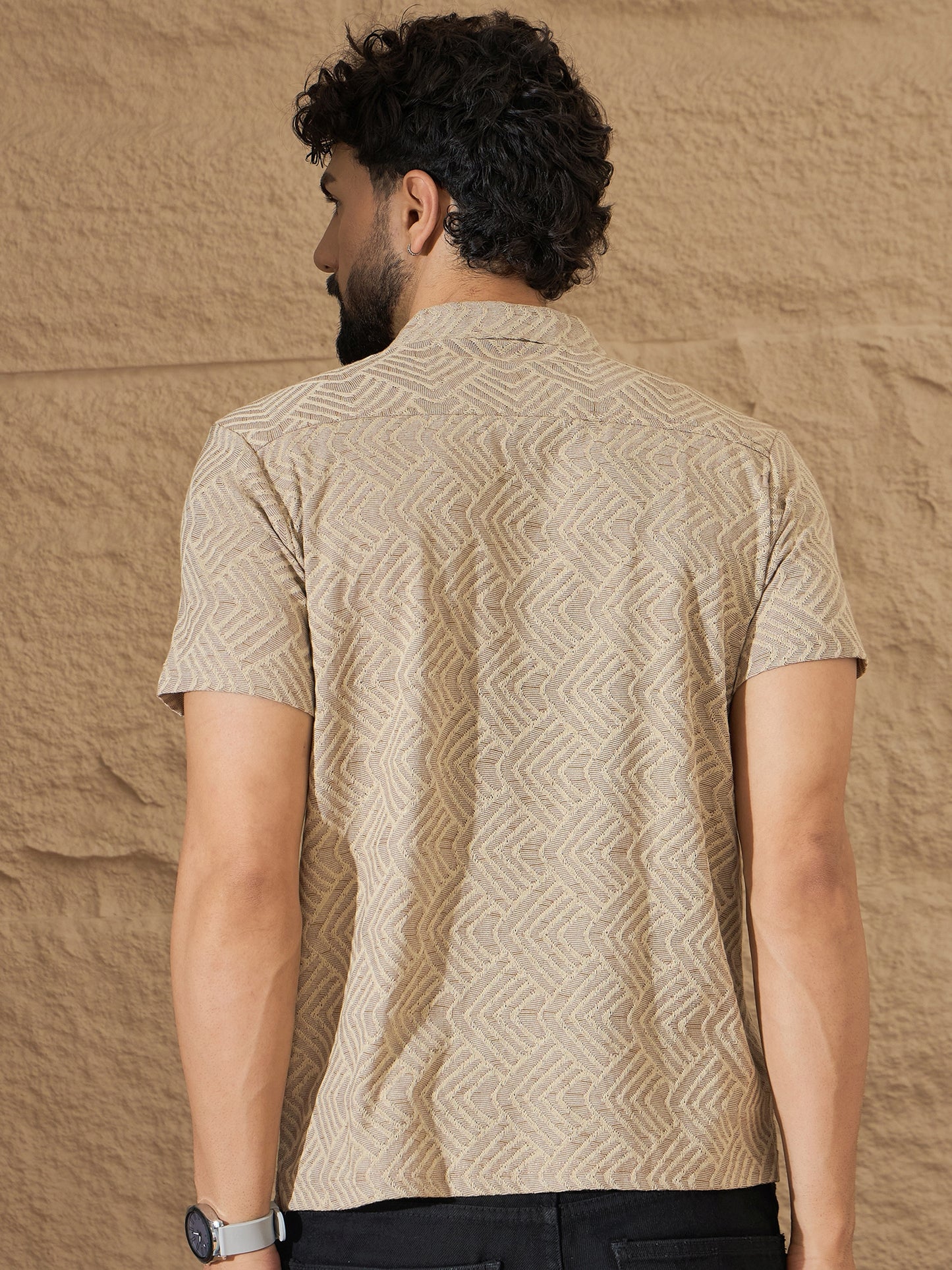Men Printed Beige Shirt