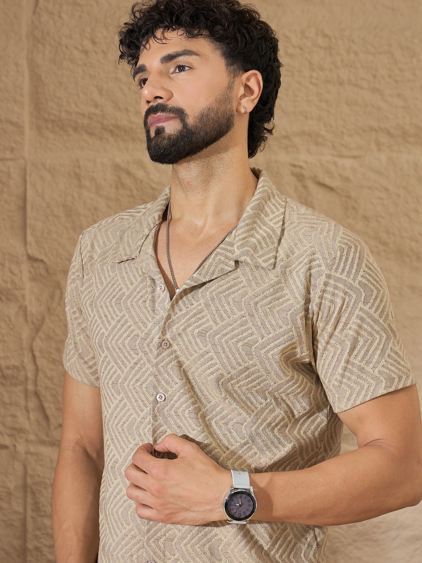 Men Printed Beige Shirt