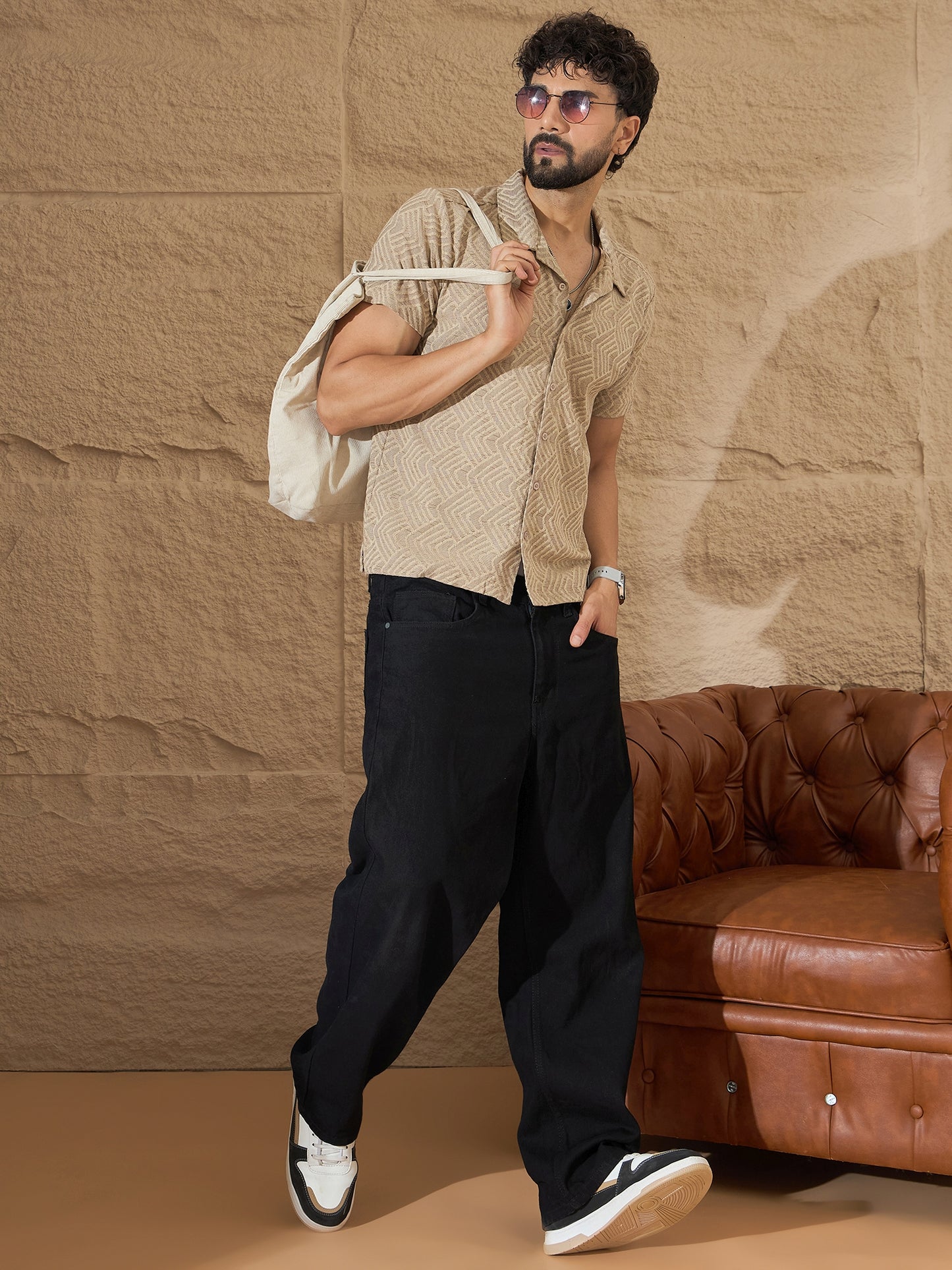 Men Printed Beige Shirt