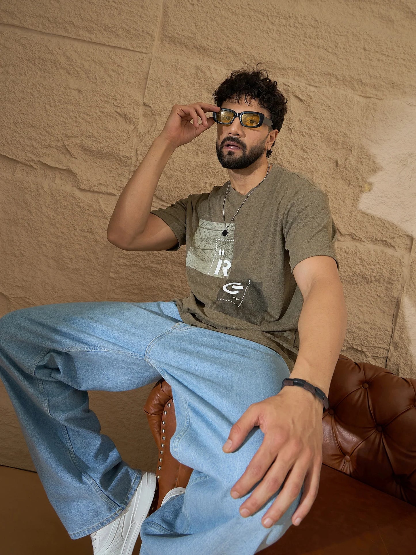 Men Graphic Tee Olive