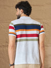 Men Striped Polo T-shirt White