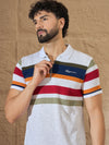 Men Striped Polo T-shirt White