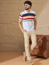 Men Striped Polo T-shirt White