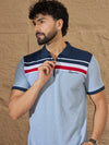 Men Striped Polo T-shirt Light Blue