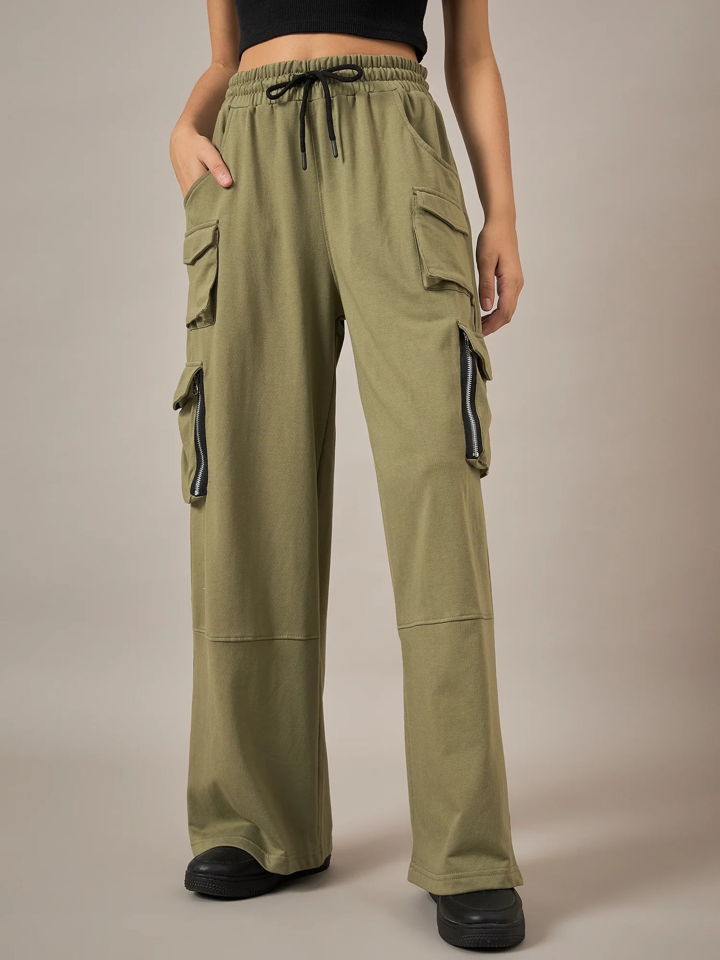 Women Olive Baggy Fit Pant