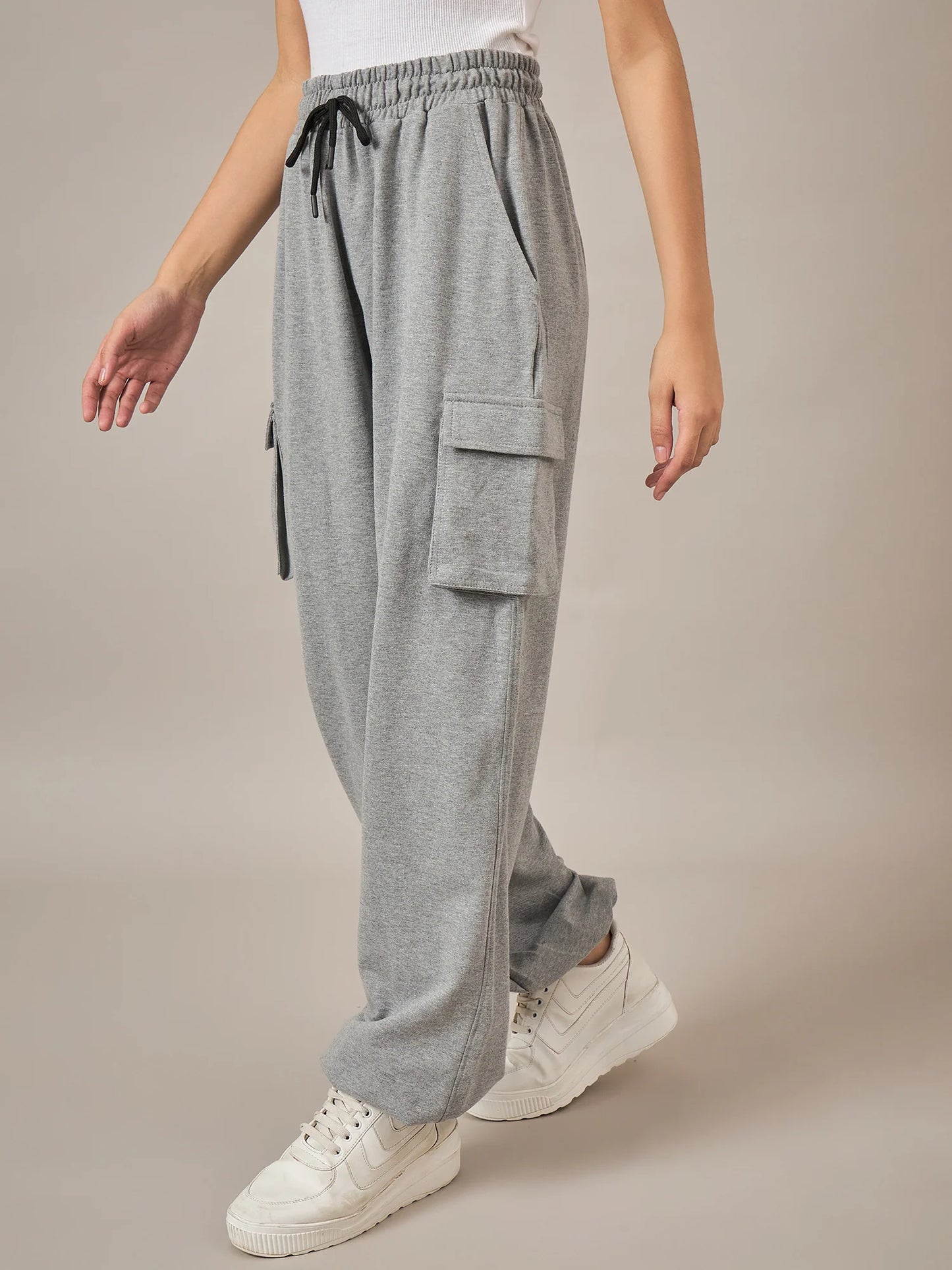 Women Grey Light Grey Baggy Fit Pant