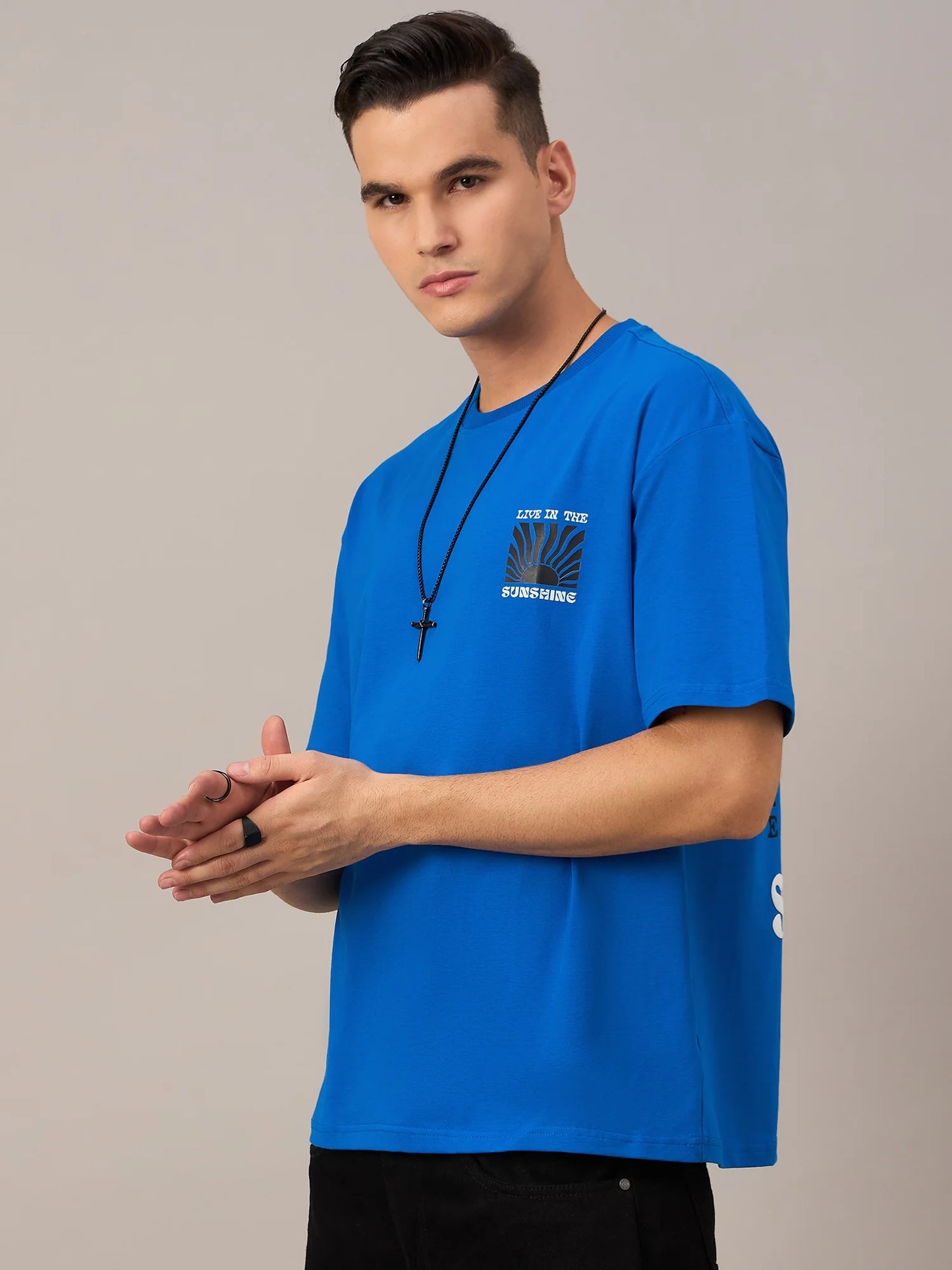 Men Printed Oversized T-shirt Blue