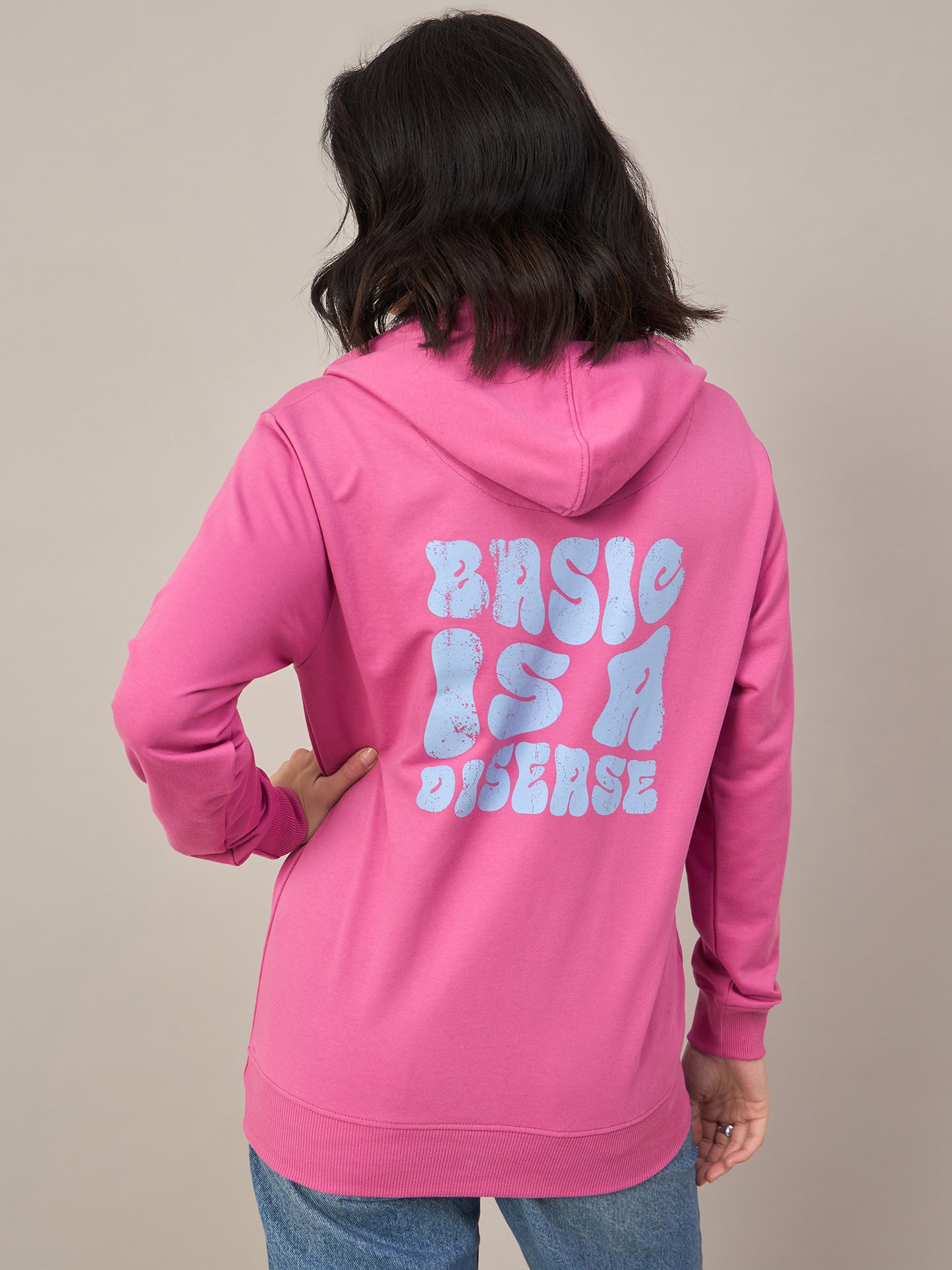 Dark Pink Women Printed Full Sleeves Hoodie