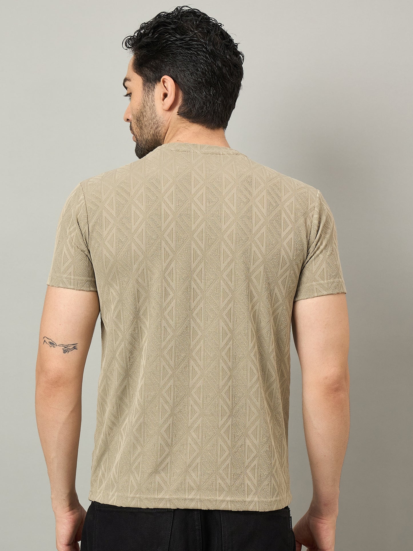 Men Round Neck T-shirt Beige