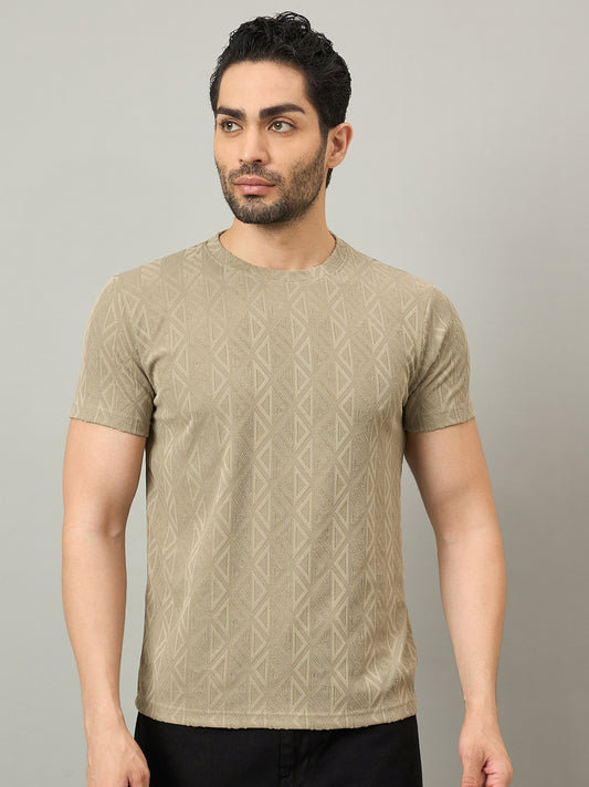 Men Round Neck T-shirt Beige