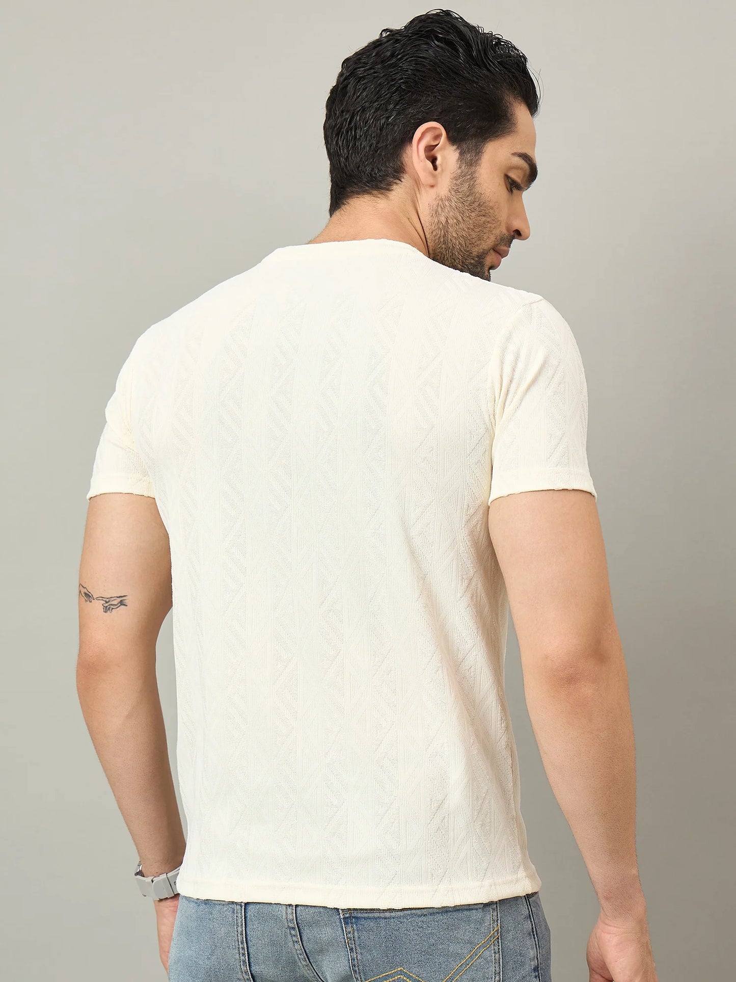 Men Textured Round Neck T-shirt white
