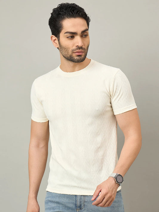 Men Textured Round Neck T-shirt white