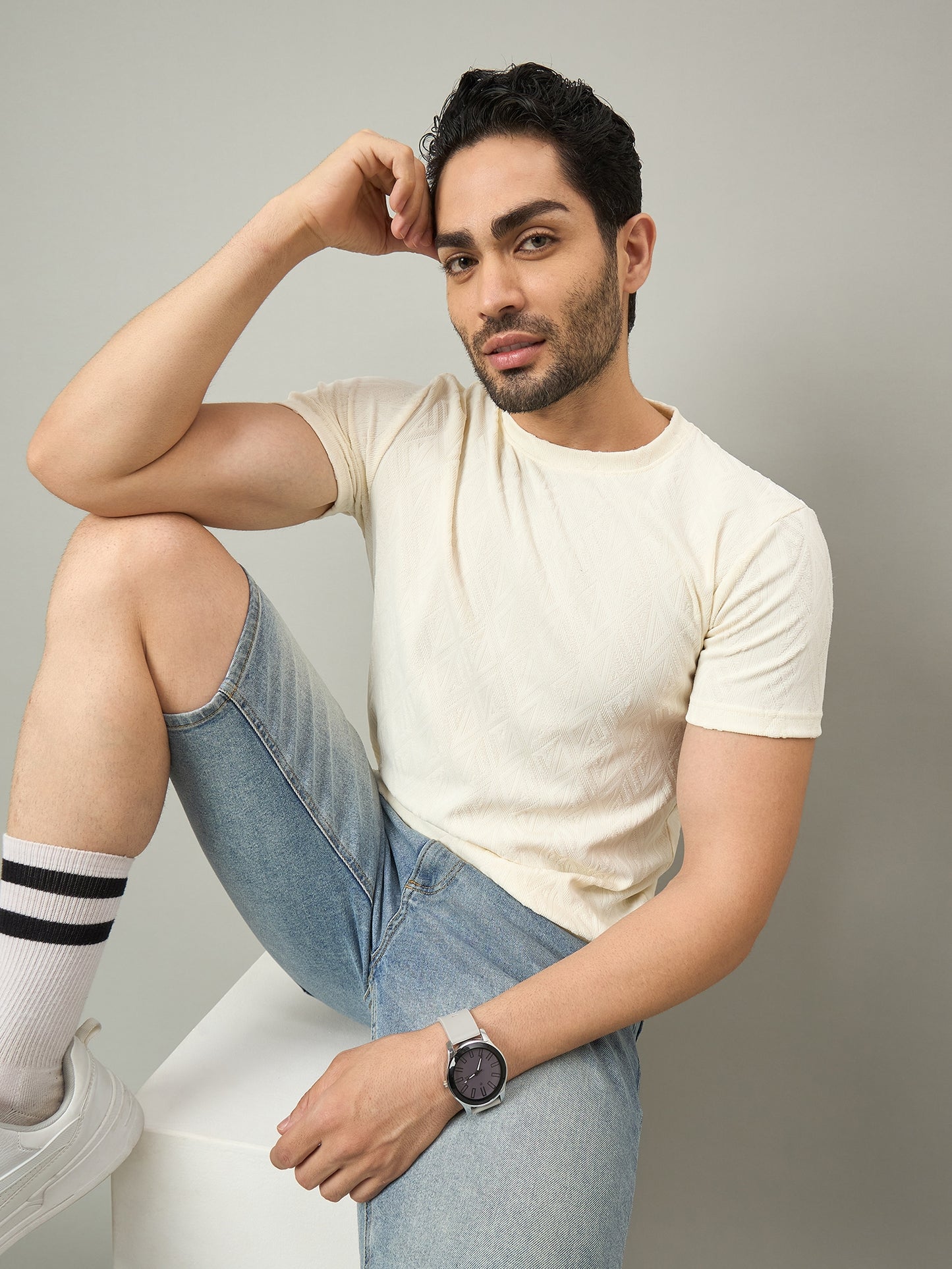 Men Round Neck T-shirt white