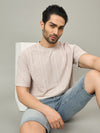Men Oversized Round Neck Drop Shoulder T-shirt Cream