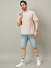 Men Oversized Round Neck Drop Shoulder T-shirt Cream