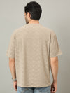 Men Oversized Round Neck Drop Shoulder T-shirt Beige