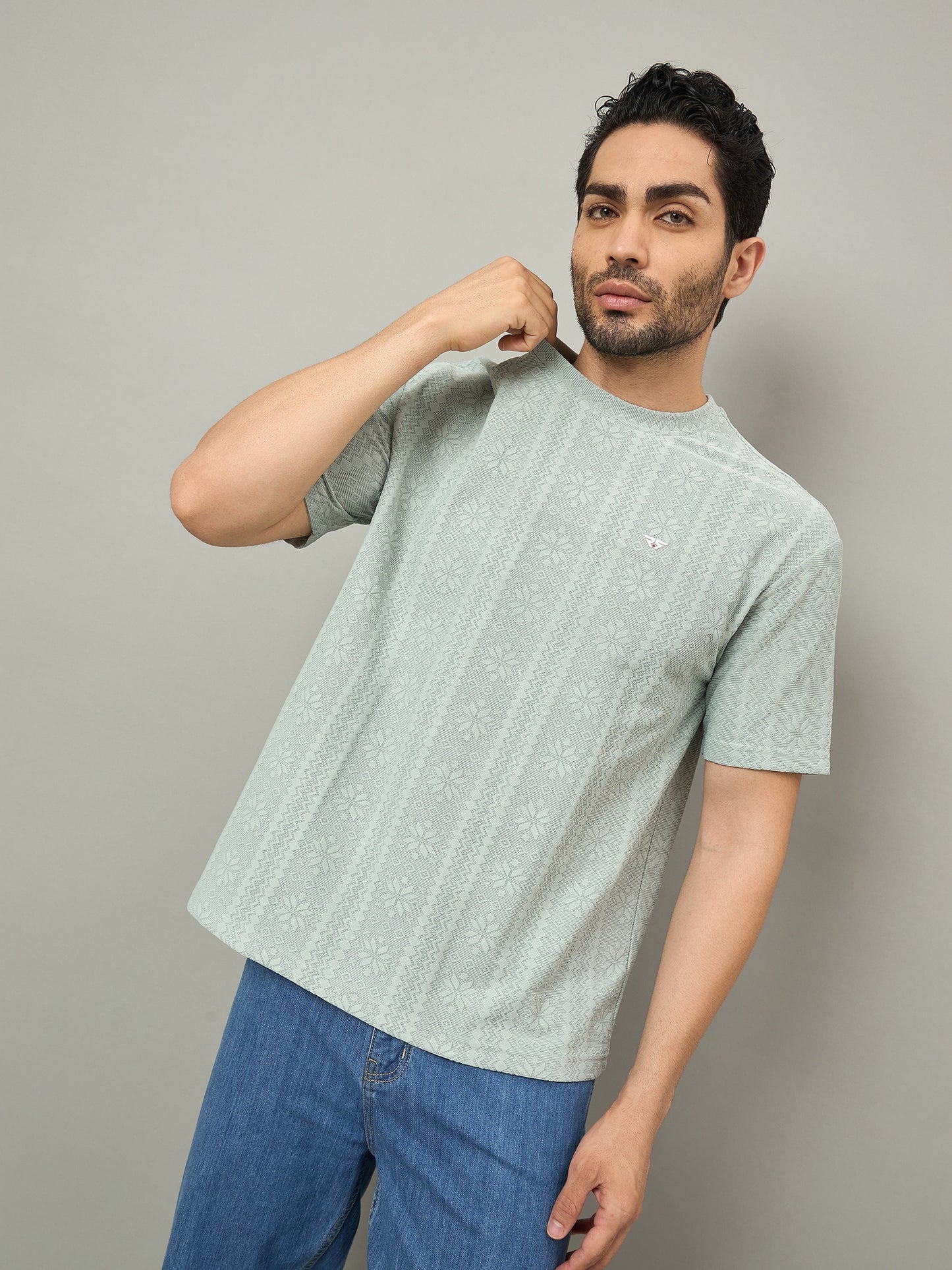 Men Oversized Round Neck Drop Shoulder T-shirt Sage