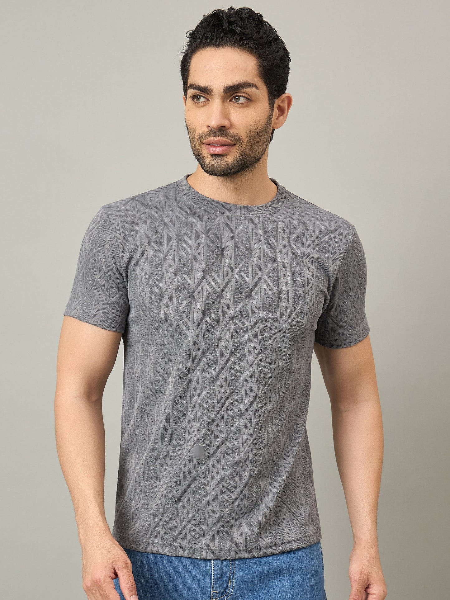 Men Round Neck T-shirt Grey