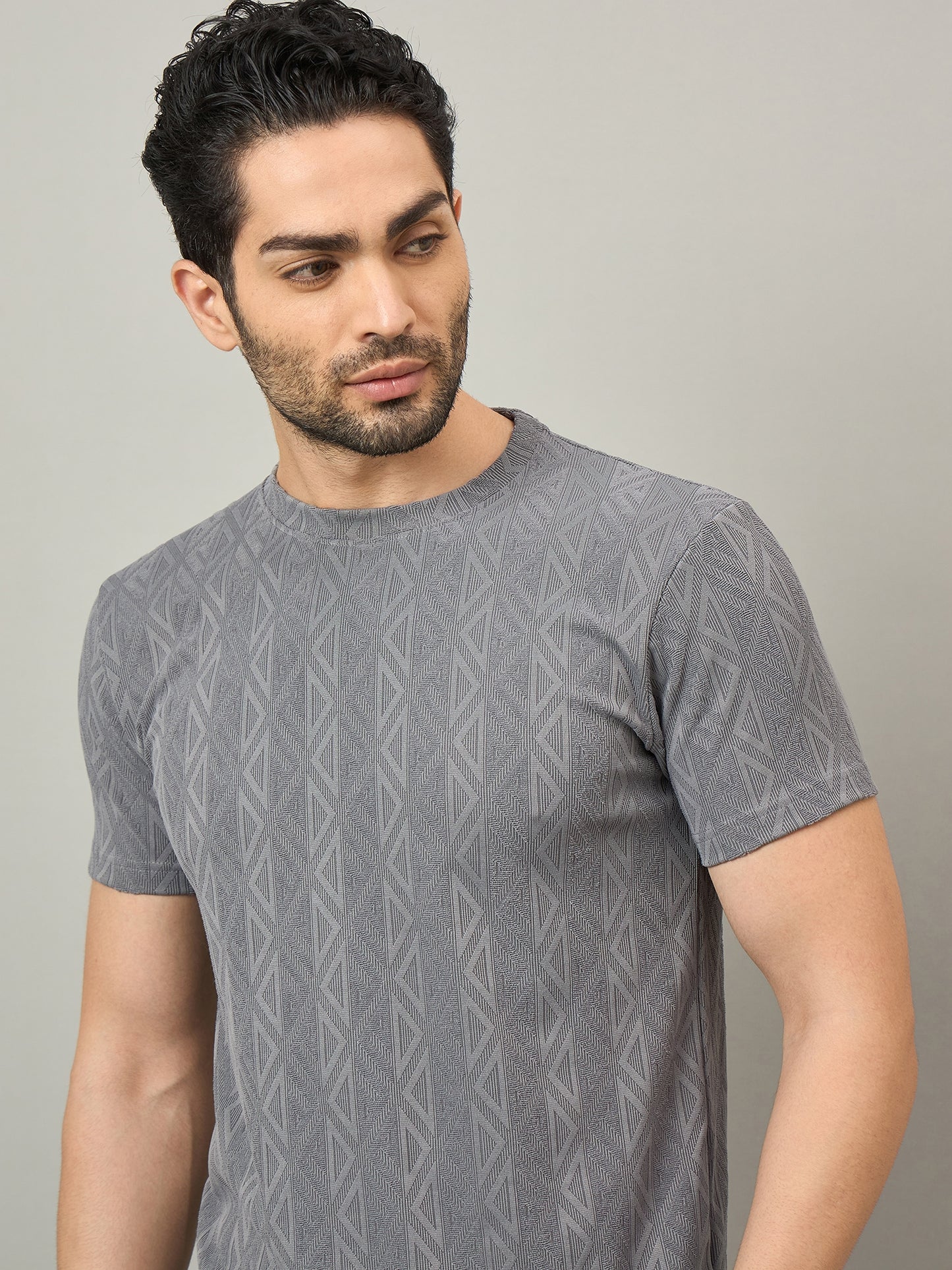 Men Round Neck T-shirt Grey