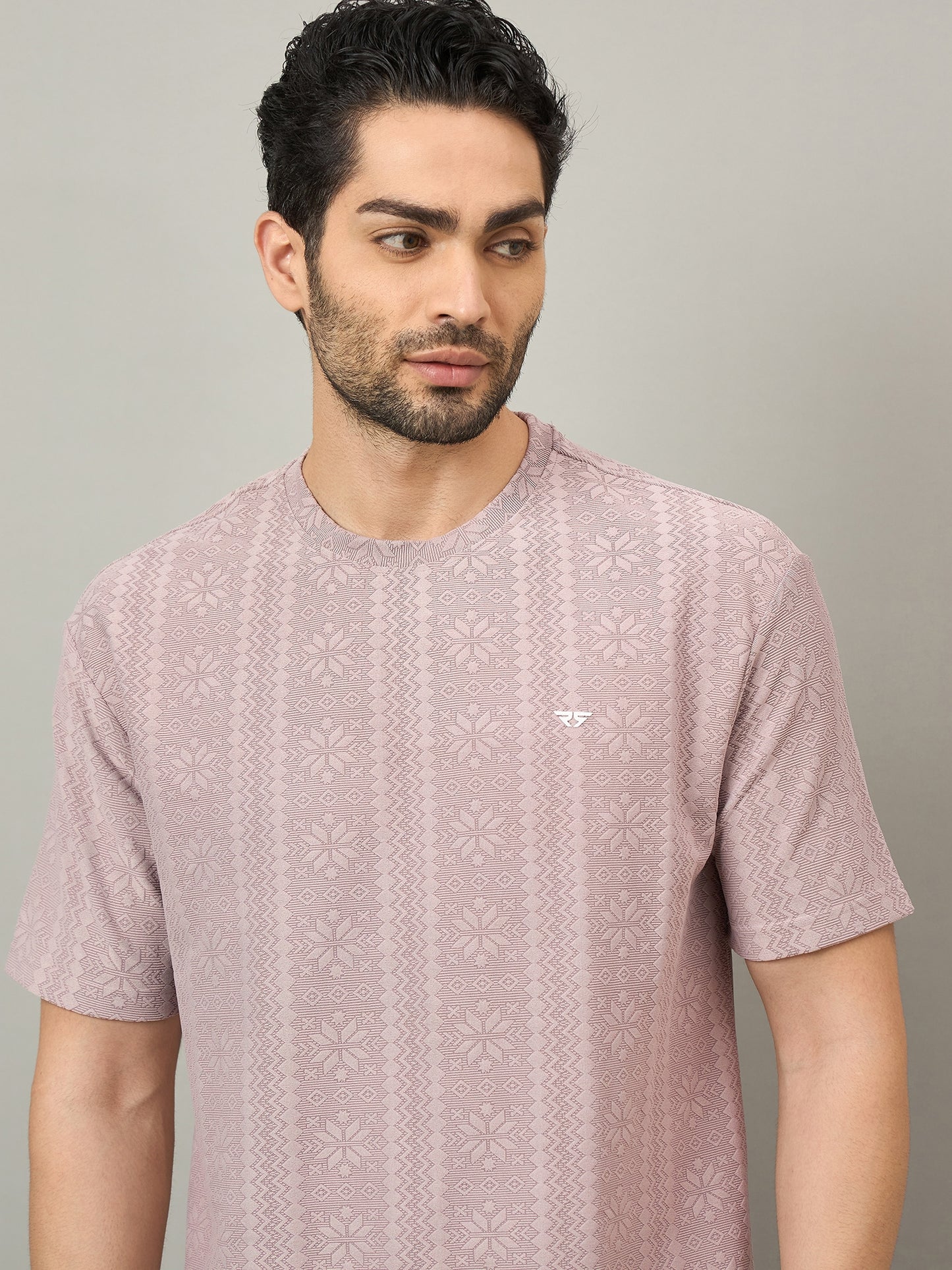 Men Oversized Round Neck Drop Shoulder T-shirt Pink