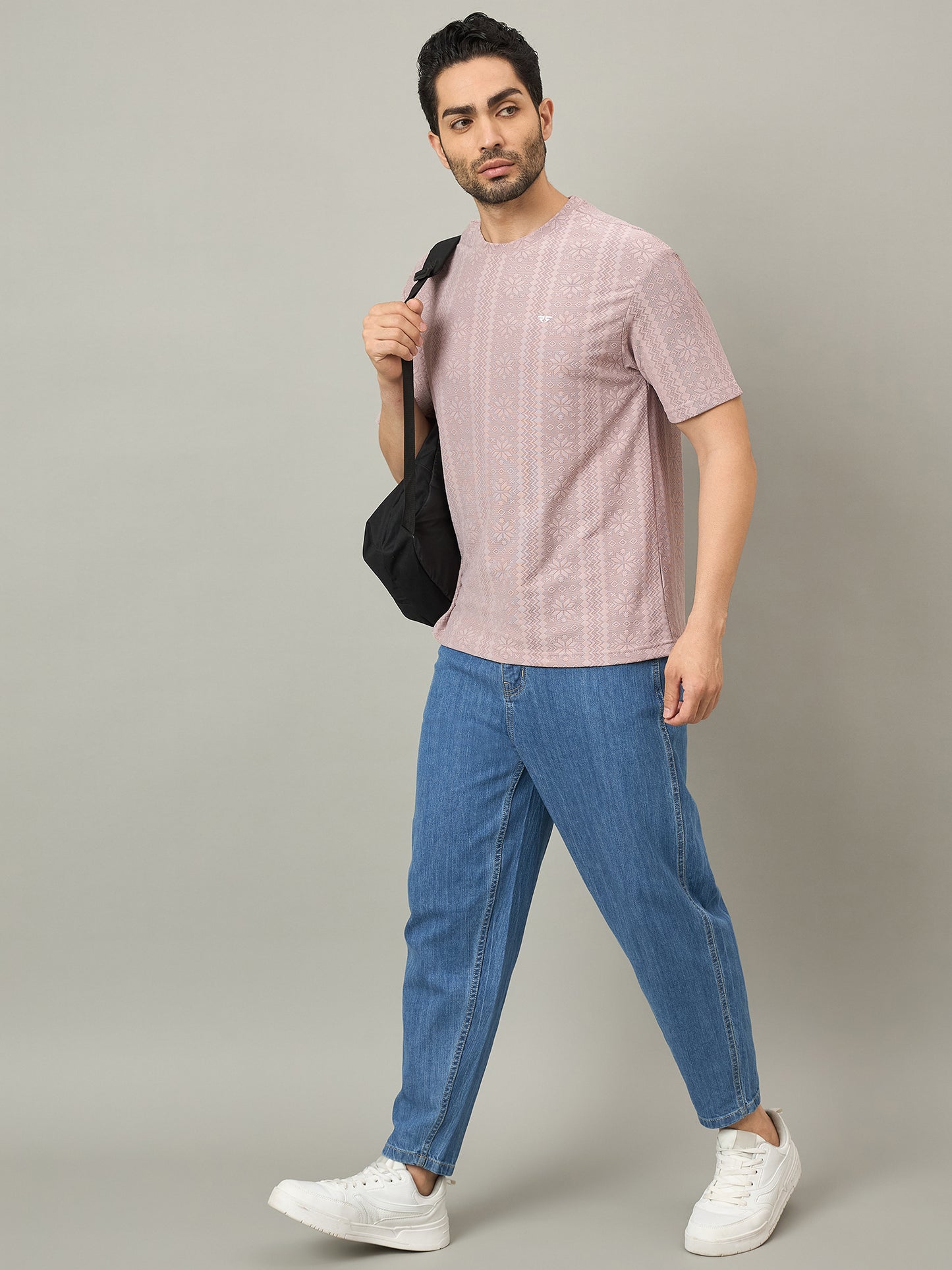 Men Oversized Round Neck Drop Shoulder T-shirt Pink