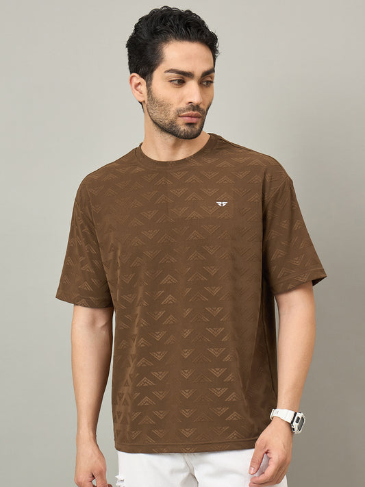 Men Round Neck T-shirt Brown