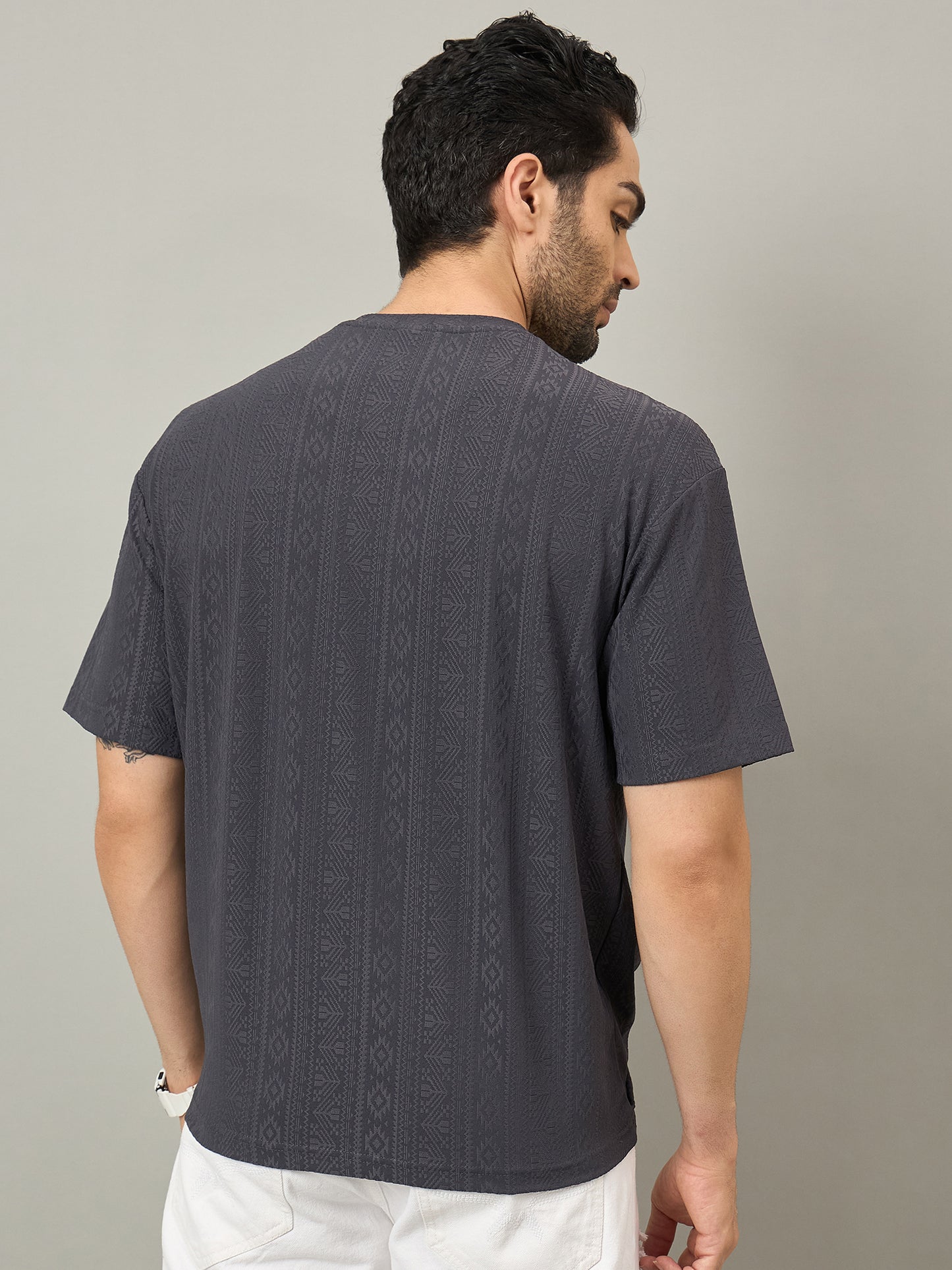 Men Oversized Round Neck Drop Shoulder T-shirt Grey