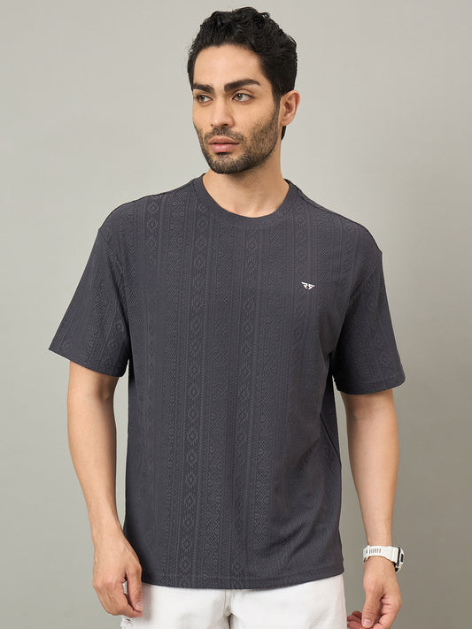 Men Oversized Round Neck Drop Shoulder T-shirt Grey