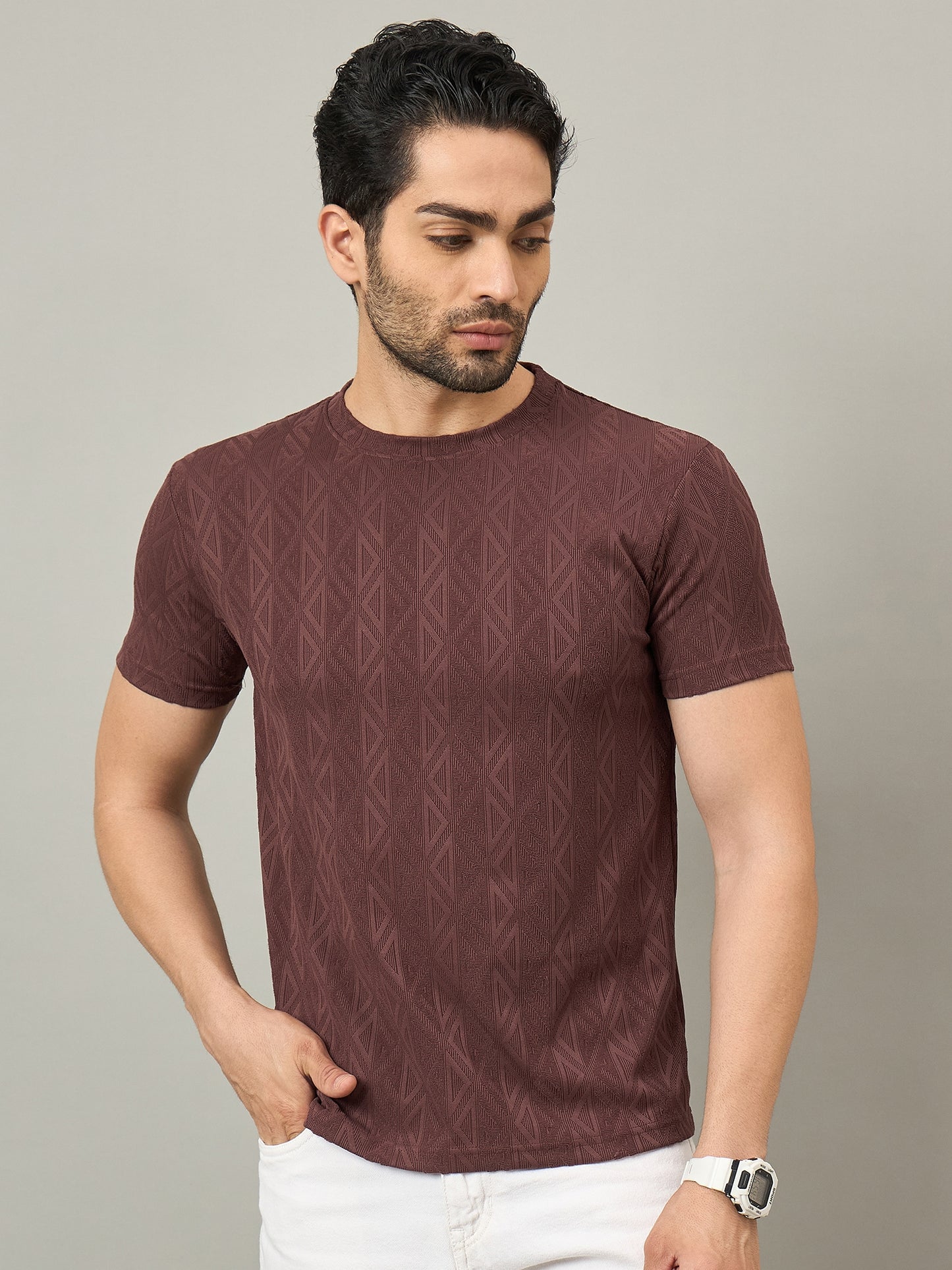 Men Round Neck T-shirt Maroon
