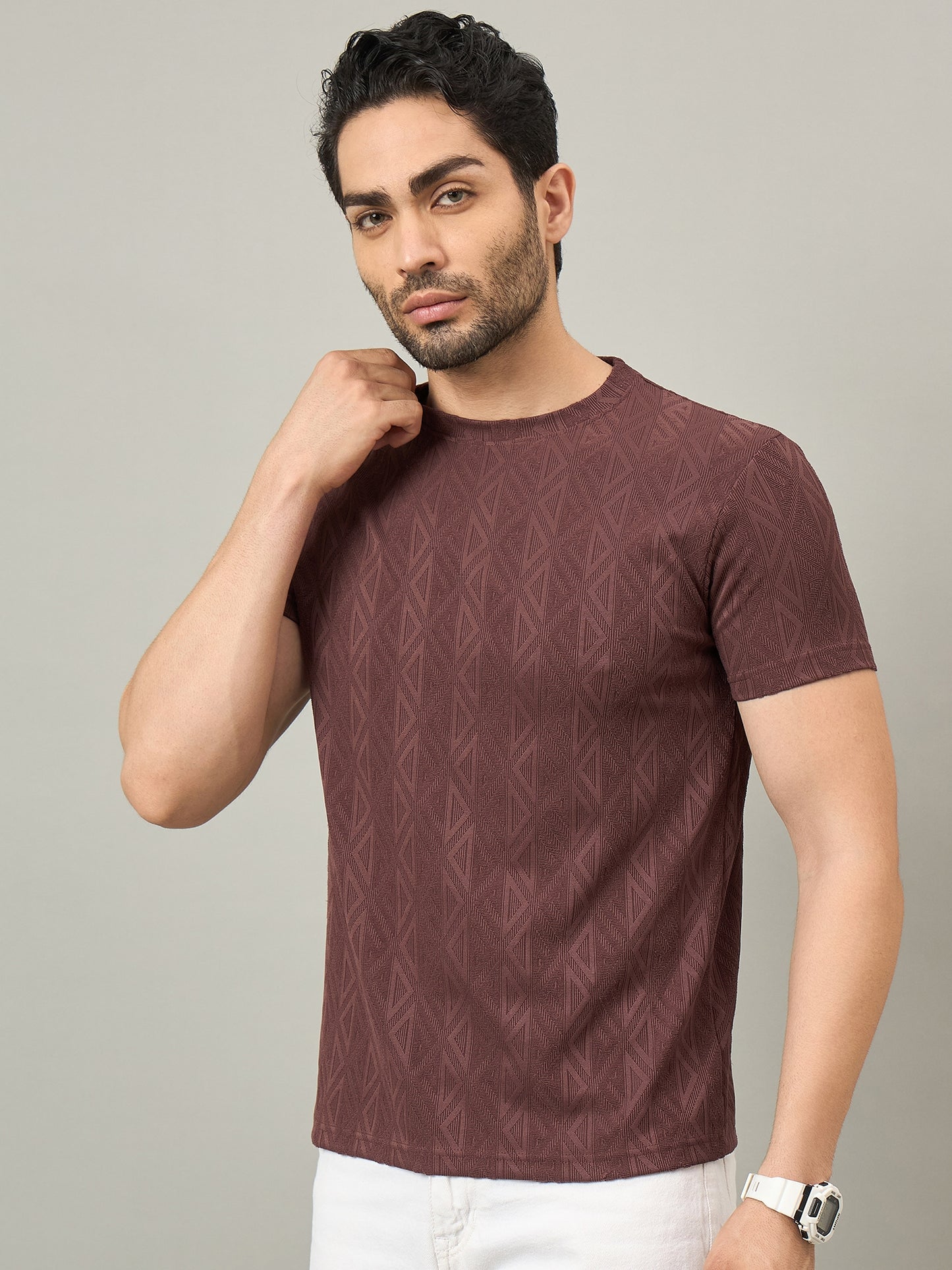 Men Round Neck T-shirt Maroon