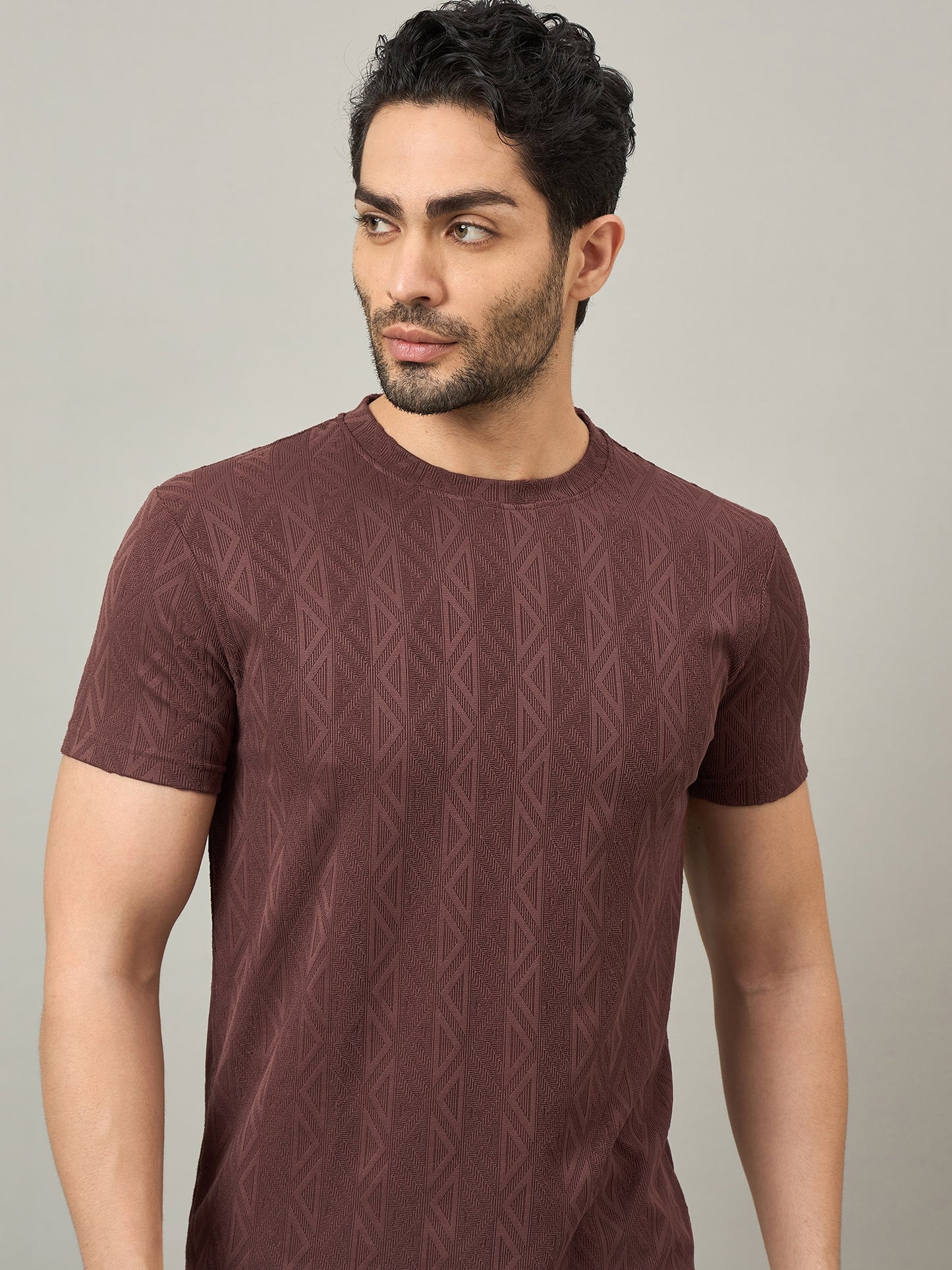 Men Round Neck T-shirt Maroon