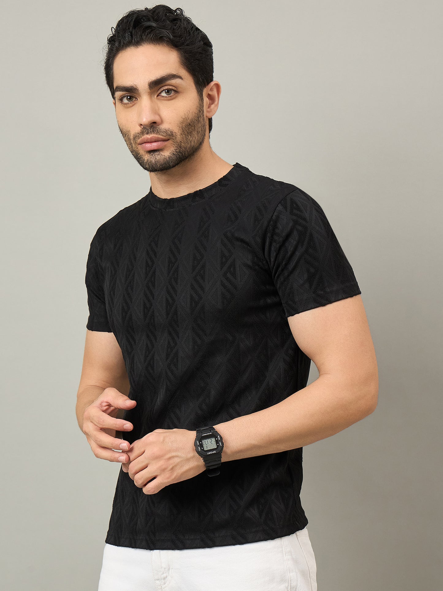 Men Round Neck T-shirt Black