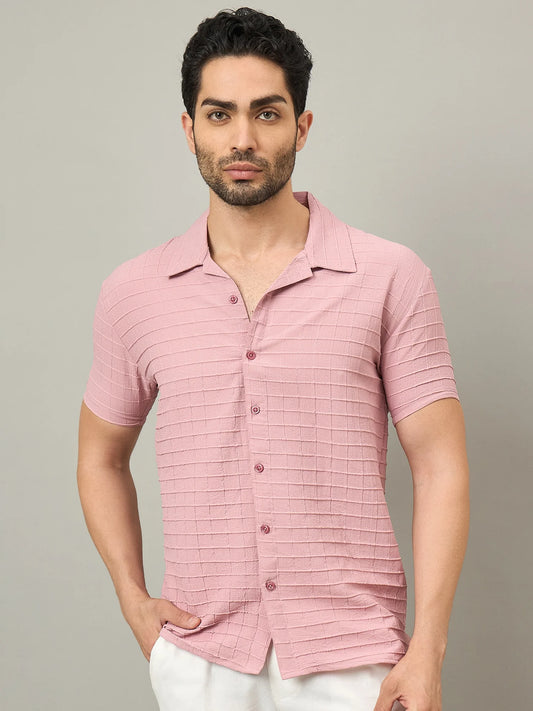 Men Textured Shirt Pink