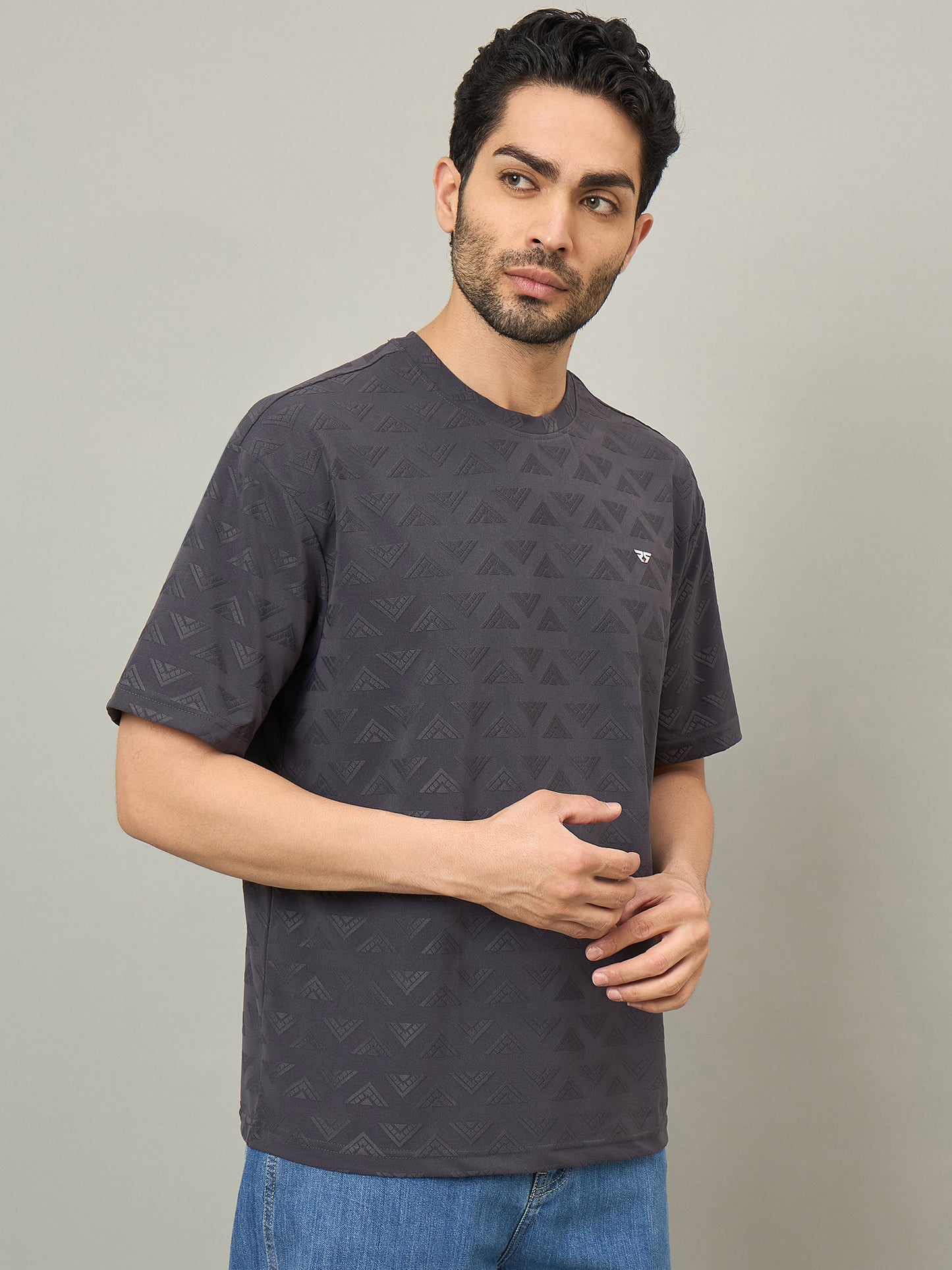 Men Round Neck T-shirt Grey