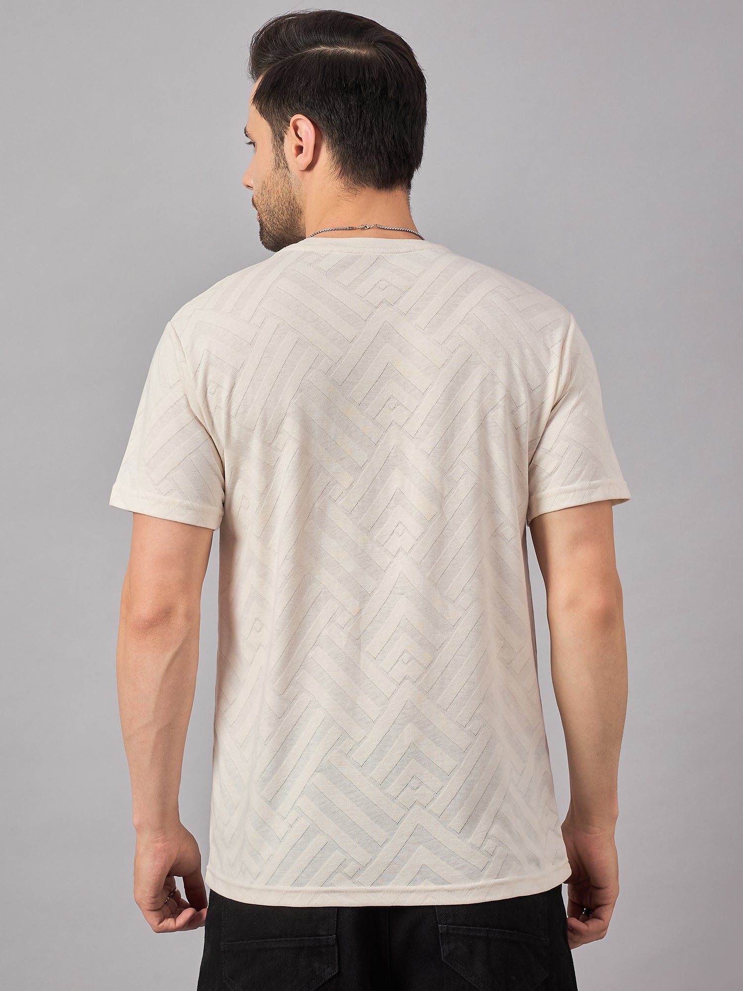 Textured Mens Round Neck TShirt Cream - Reprise