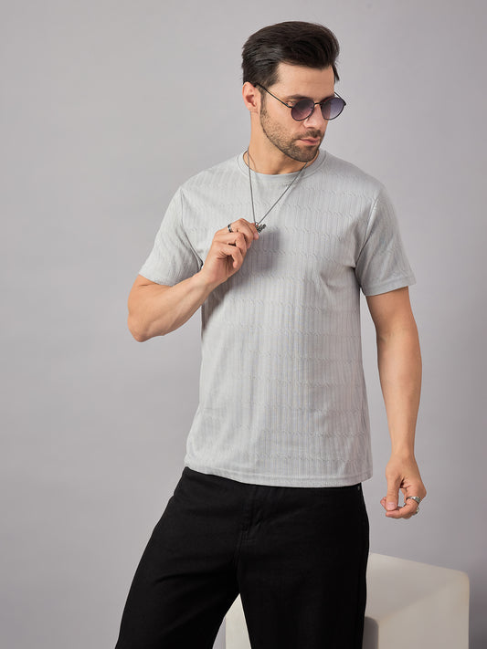 Textured Crew Neck Tshirt Light Grey - Reprise