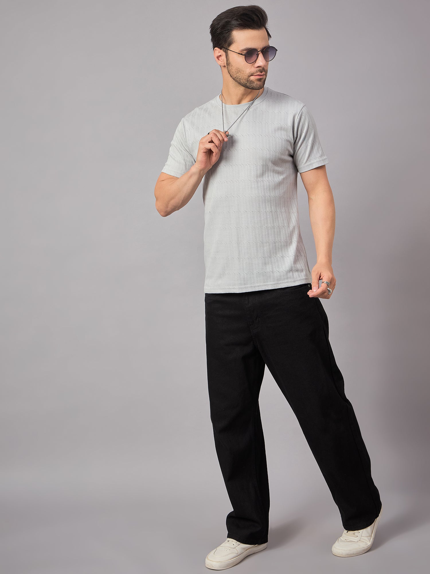 Textured Crew Neck Tshirt Light Grey - Reprise